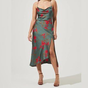ASTR the Label Gaia Midi Slip Dress in Teal + Raspberry Floral - Size Small